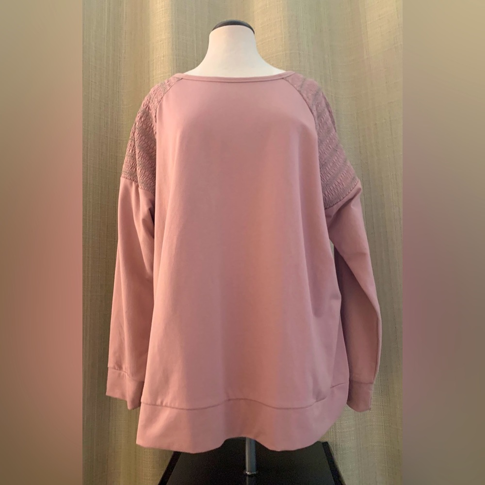 Lane Bryant Stylish Sweatshirt Tunic Size 22/24 MAUVE Loose Fit Shoulder Trim